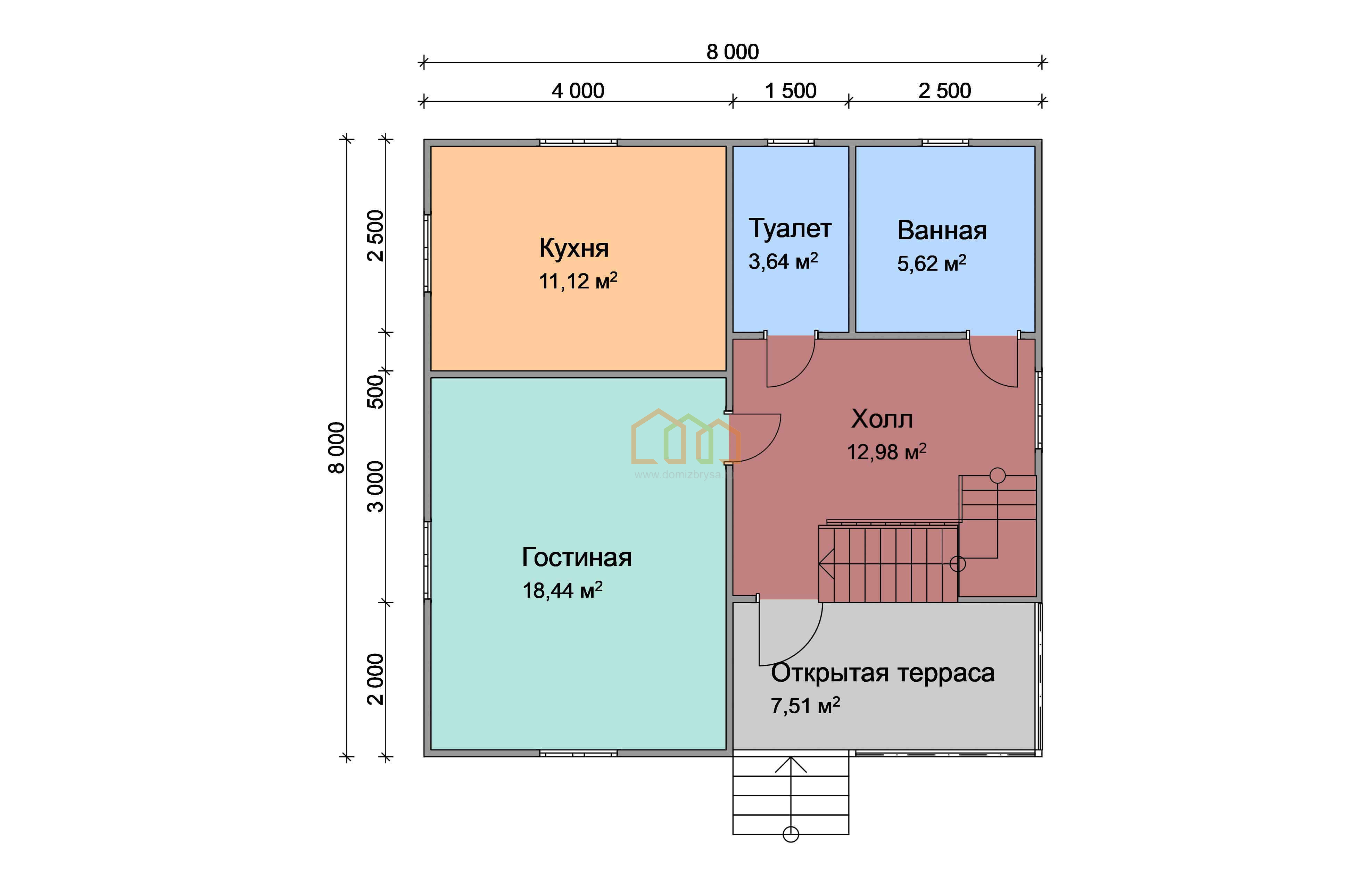 Каркасный дом 8х8 с мансардой - цена 2031500 руб под ключ в Севастополе.  Площадь: 112 м² с балконом